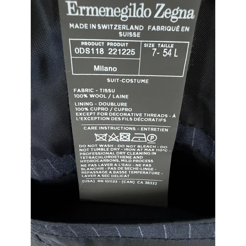 Ermenegildo‎ Zegna Milano Suit 44L Mens Navy Blue Pinstripe Trofeo Wool 2pc 54L